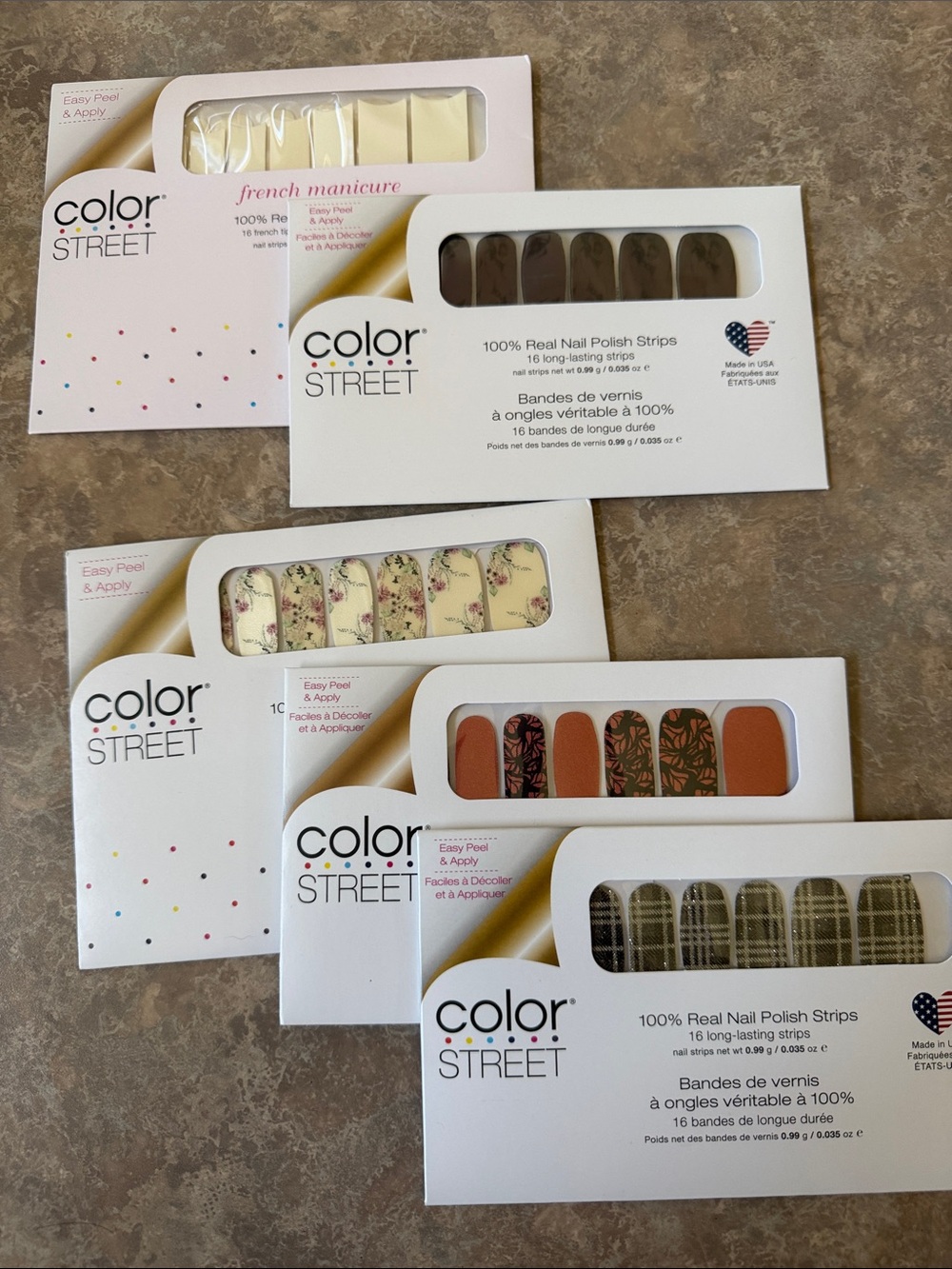 Color Street Nail Strips in Cream, Peach & Olive Plaid Mix - Sealed